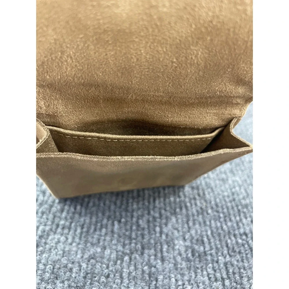 David Yurman Tan Faux Suede Jewelry Pouch Snap Closure Travel Case 3.5in Square